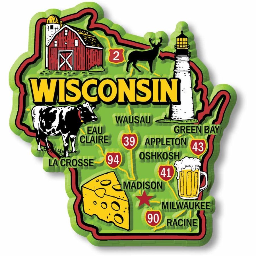 Wisconsin Colorful State Magnet by Classic Magnets, 2.9" x 3.1", Collectible Sou