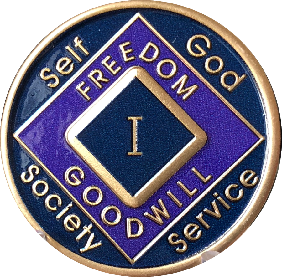 1 Year NA Medallion Triplate Narcotics Anonymous Black Blue & Purple Chip Coin
