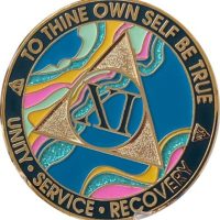 11 Year AA Medallion Elegant Marble Tahiti Teal Blue and Pink Gold Plated Chip