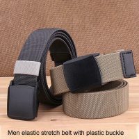 120cm Men's Elastic Stretch Nylon Belt with Plastic Buckle for Jeans