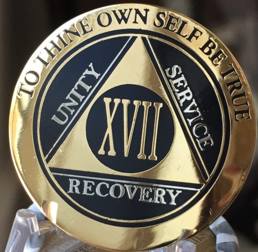 17 Year AA Medallion Black Gold Plated Bi-Plate Alcoholics Anonymous Chip Coin
