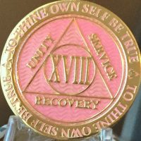 18 Year AA Medallion Pink Gold Plated Alcoholics Anonymous Sobriety Chip Coin