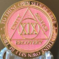 19 Year AA Medallion Pink Gold Plated Alcoholics Anonymous Sobriety Chip Coin