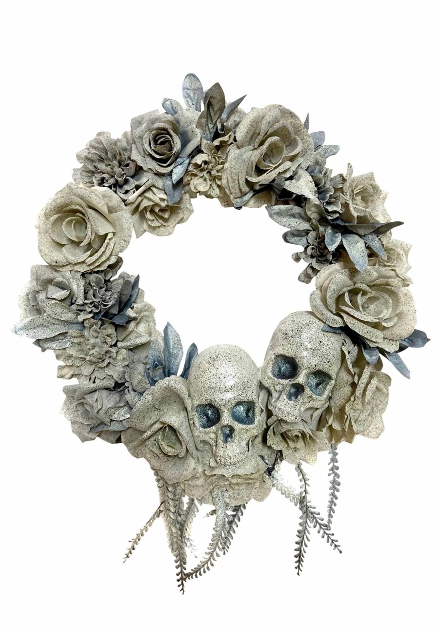 20 Faux Stone Skull & Roses Wreath Halloween Decoration