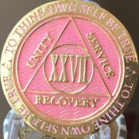 27 Year AA Medallion Pink Gold Plated Alcoholics Anonymous Sobriety Chip Coin