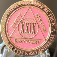 29 Year AA Medallion Pink Gold Plated Alcoholics Anonymous Sobriety Chip Coin