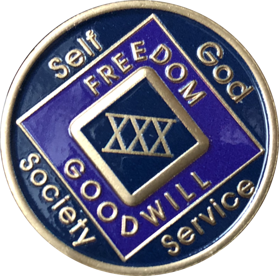 30 Year NA Medallion Triplate Narcotics Anonymous Black Blue & Purple Chip Coin