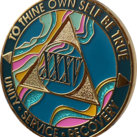 35 Year AA Medallion Elegant Marble Tahiti Teal Blue Pink Sobriety Chip