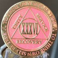 36 Year AA Medallion Pink Gold Plated Alcoholics Anonymous Sobriety Chip Coin