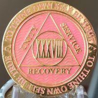 38 Year AA Medallion Pink Gold Plated Alcoholics Anonymous Sobriety Chip Coin