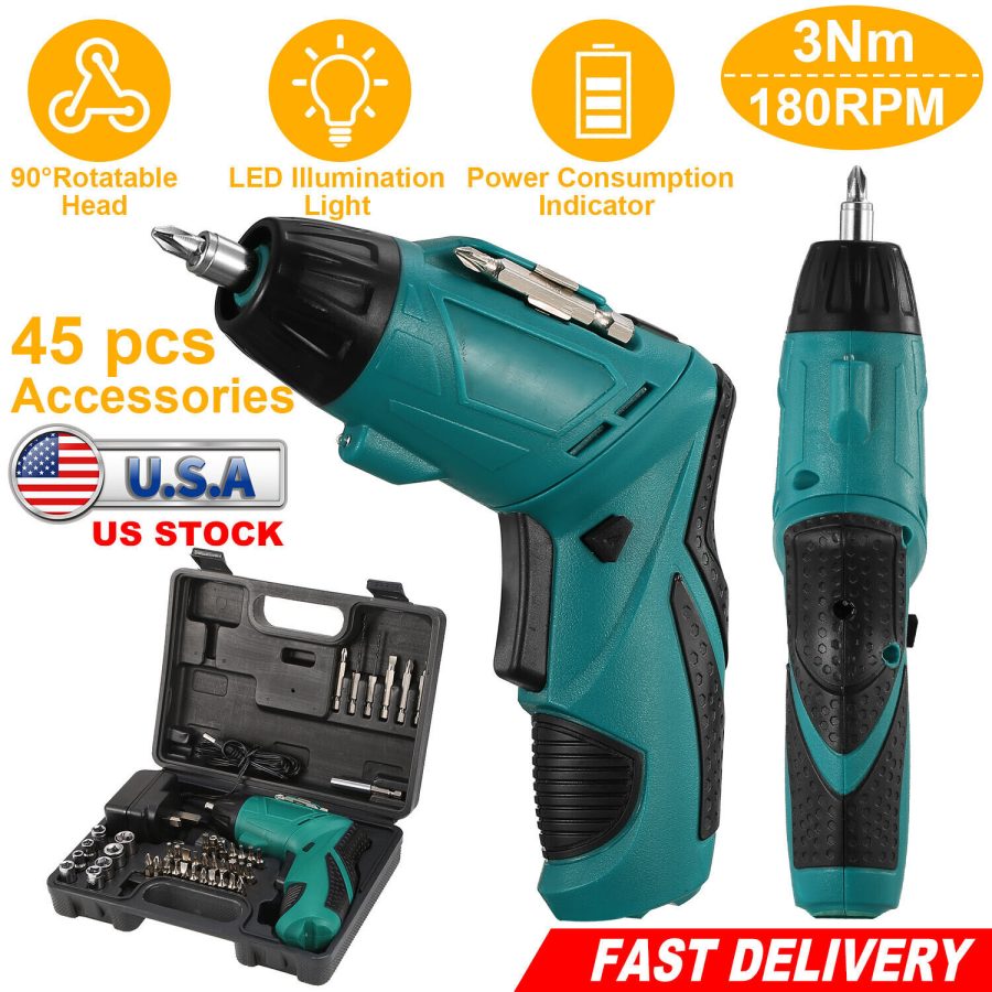 45 in 1 Power Tool Rechargeable Cordless Electric Screwdriver Drill Kit w/ Case