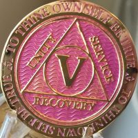 5 Year AA Medallion Lavender Pink Gold Alcoholics Anonymous Sobriety Chip Coin