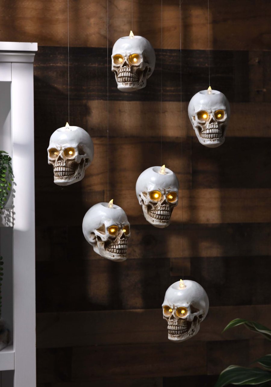 6 Light Up Hanging Skulls Decoration with Remote Control