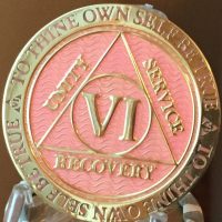 6 Year AA Medallion Pink Gold Plated Alcoholics Anonymous Sobriety Chip Coin VI