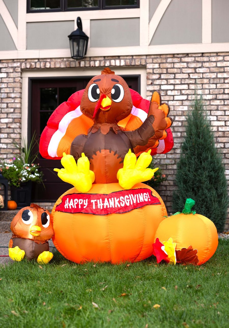 6FT Thanksgiving Turkey on Pumpkin Inflatable Decoration
