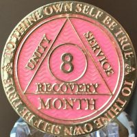 8 Month AA Medallion Reflex Pink Gold Plated Sobriety Chip Coin