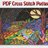 Abstract Nature Landscape Modern Counted Cross Stitch Pattern Needlework DMC