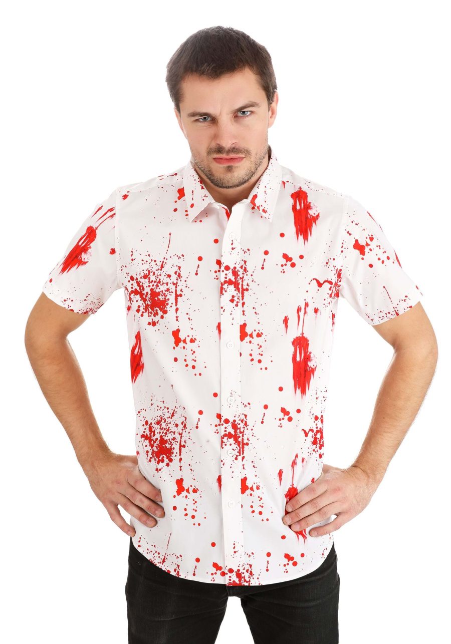 Adult Bloody Haunted Halloween Button Up Shirt