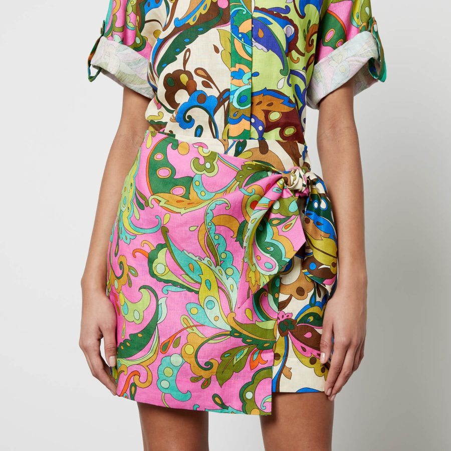 Alemais Yvette Floral-Print Linen Sarong Skirt - UK 6