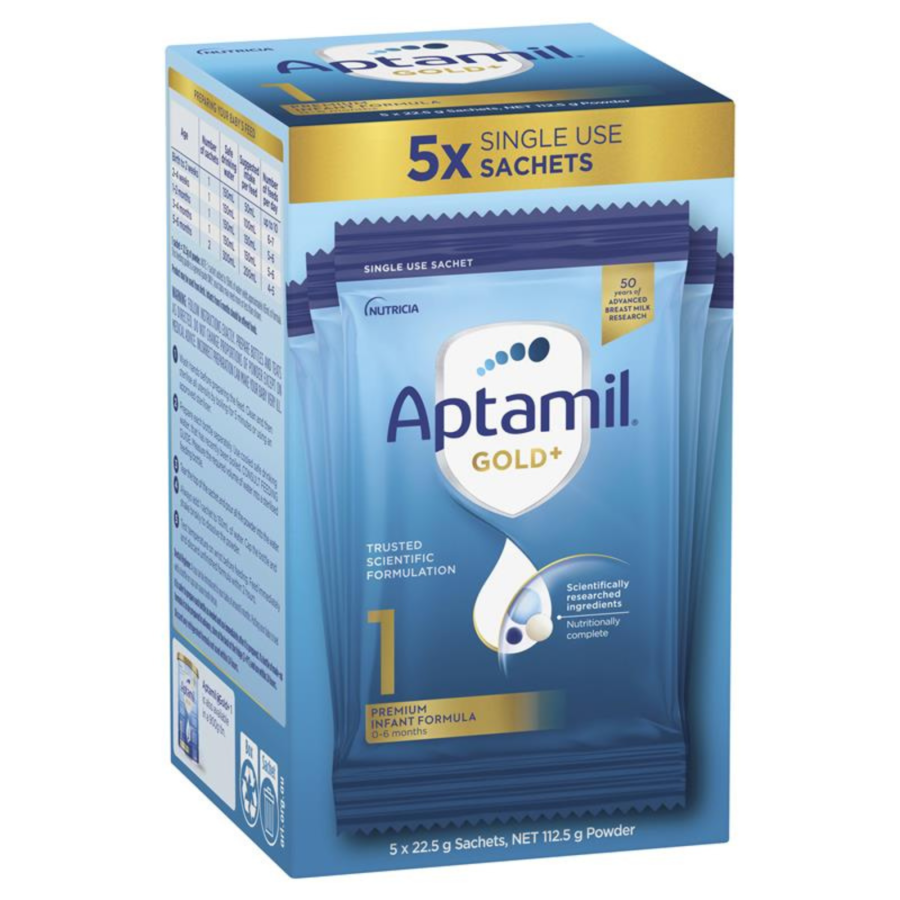 Aptamil Gold+ 1 Baby Infant Powder Sachets From Birth to 6 Months 5 Pack 22.5g