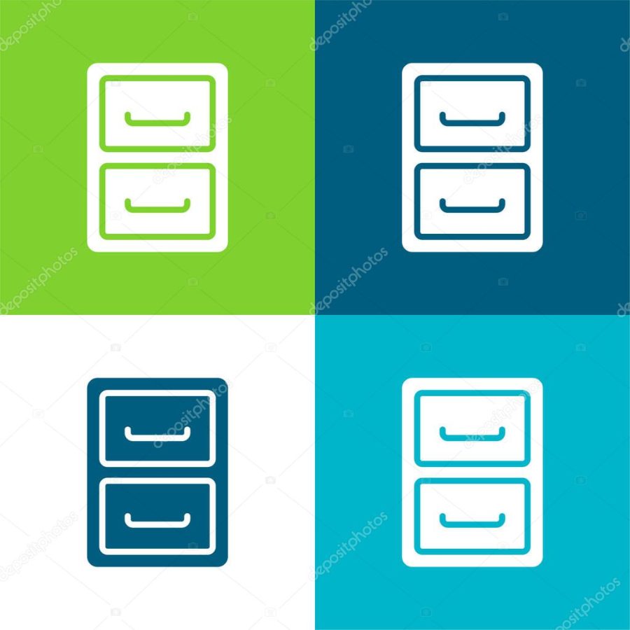 Archive Furniture Of Two Drawers Flat four color minimal icon set