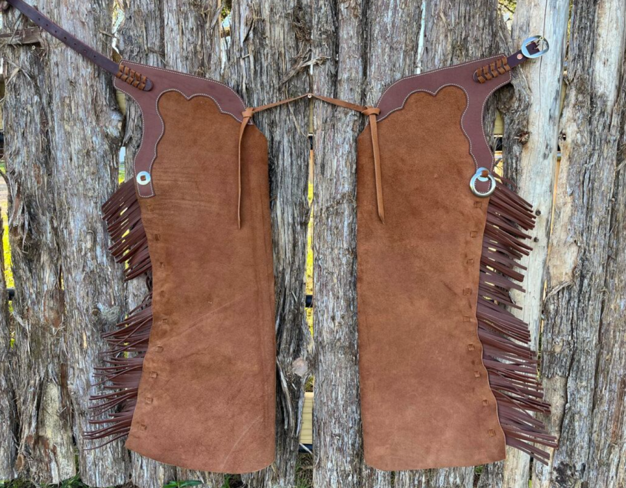 Arizona Bells Step in Chaps Leggings Handmade Fringe Suede Leather, Western Wear