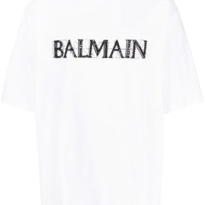 BALMAIN Loose Fit Crystal Logo SS Oversized T-Shirt White/Black