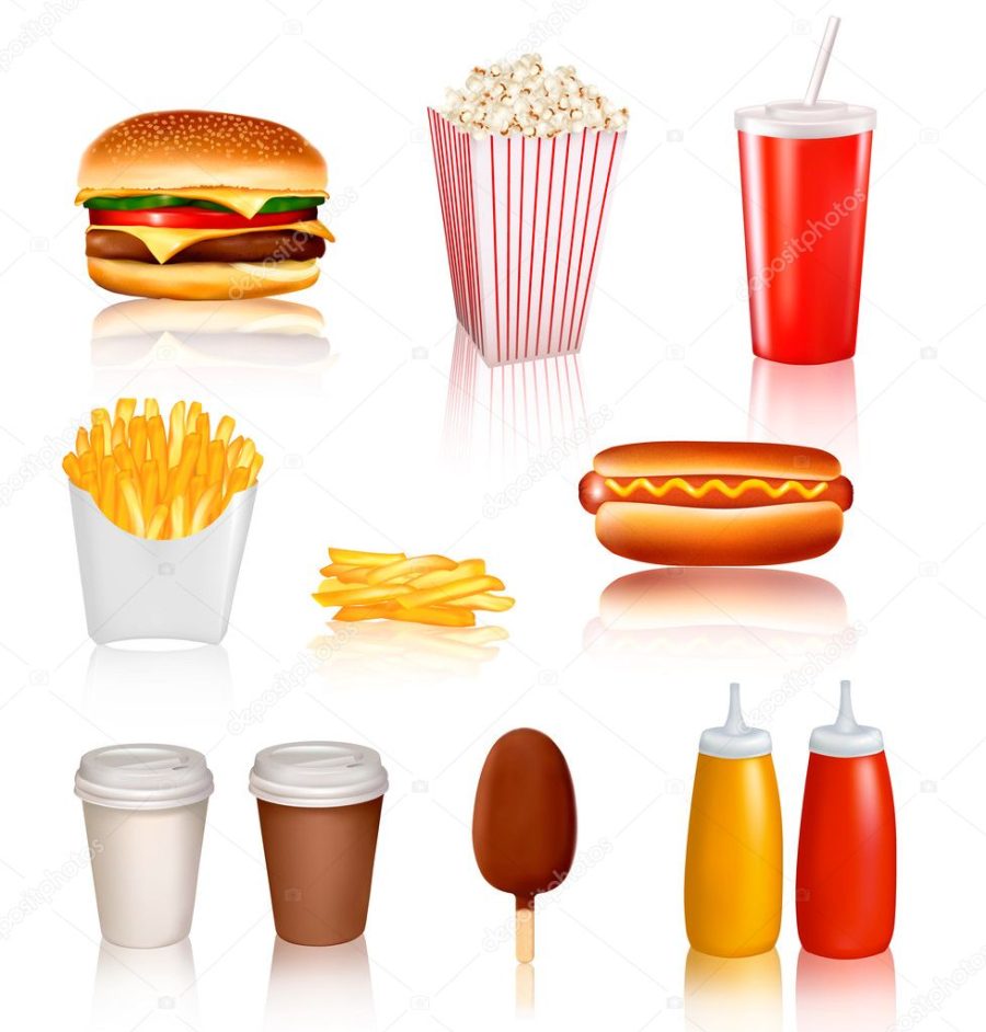 Big group of fast food products Vector illustration