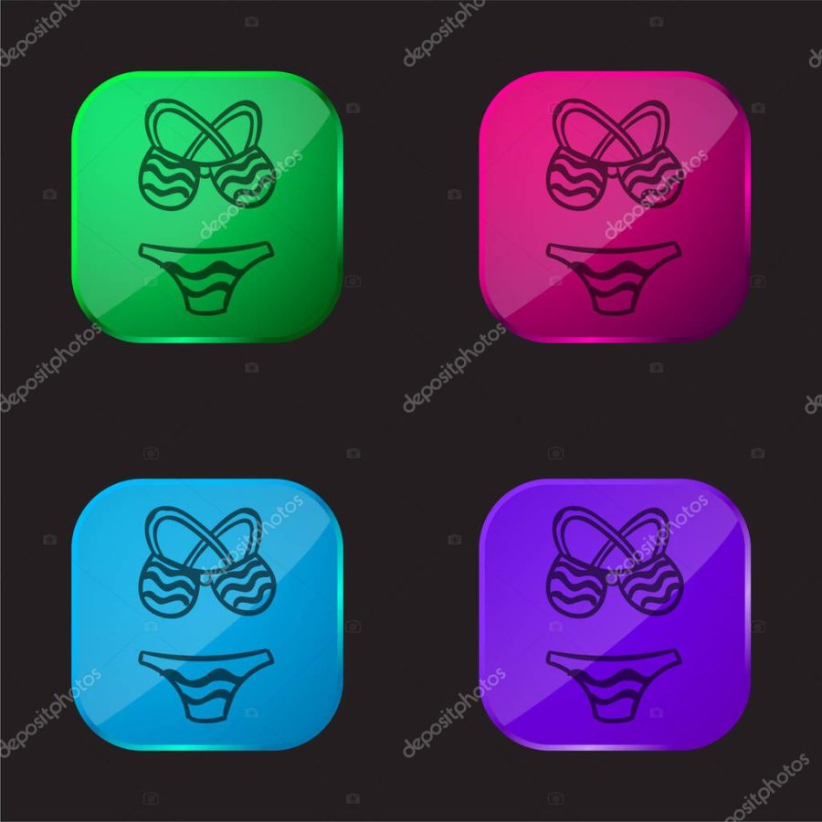 Bikini four color glass button icon