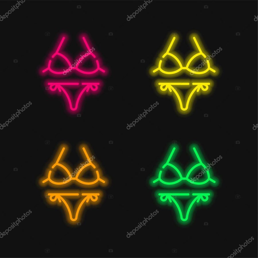Bikini four color glowing neon vector icon
