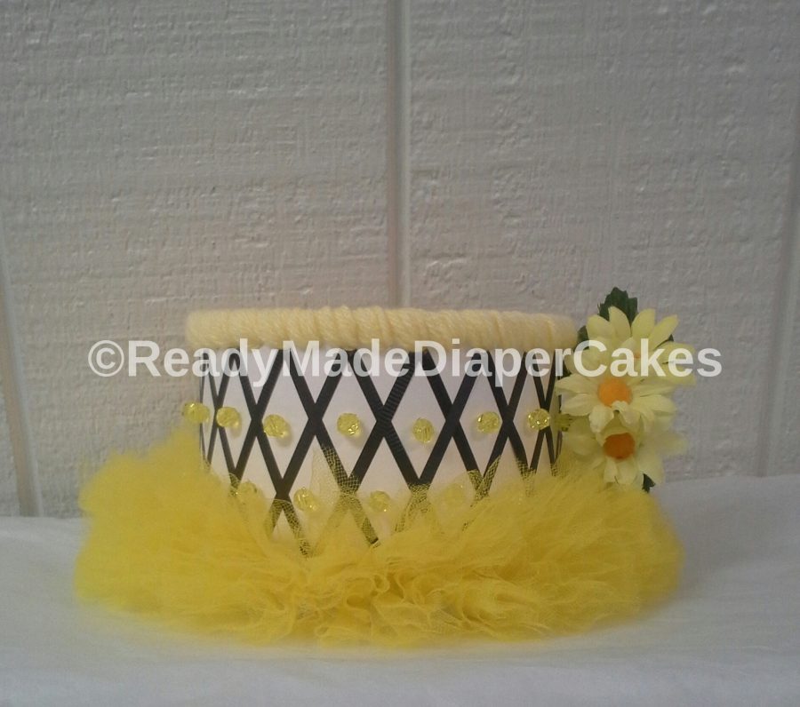Black and Yellow Bumble Bee Tutu Themed Baby Girl Shower 1 Tier Diaper Cake Gift