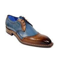 Blue Brown Two Tone Vintage Leather Rounded Burnished Derby Toe Handmade