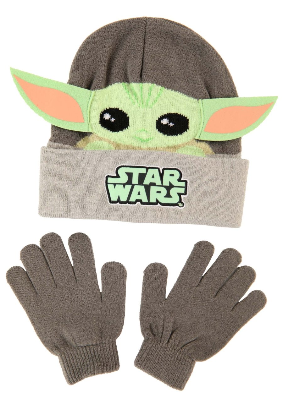 Boy's Baby Yoda 3D Ears Cuff Hat and Gloves Set