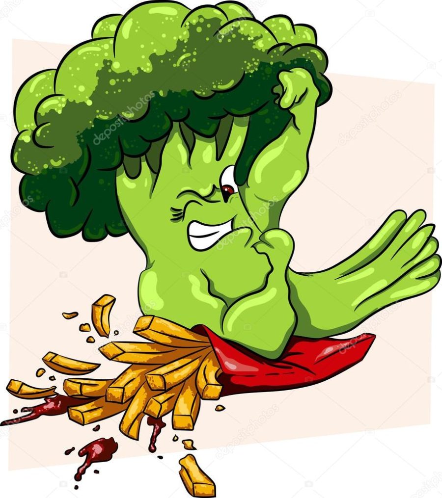 Broccoli vs French fries, healthy food fast , competition.