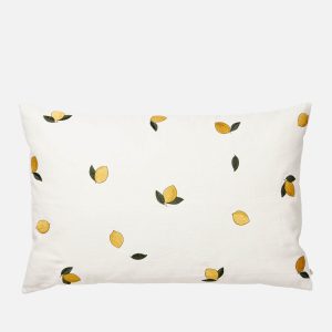 Broste Copenhagen Embroidered Cushion Cover - Lemon - 40cm x 60cm