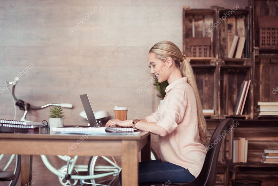 Businesswoman working with laptop