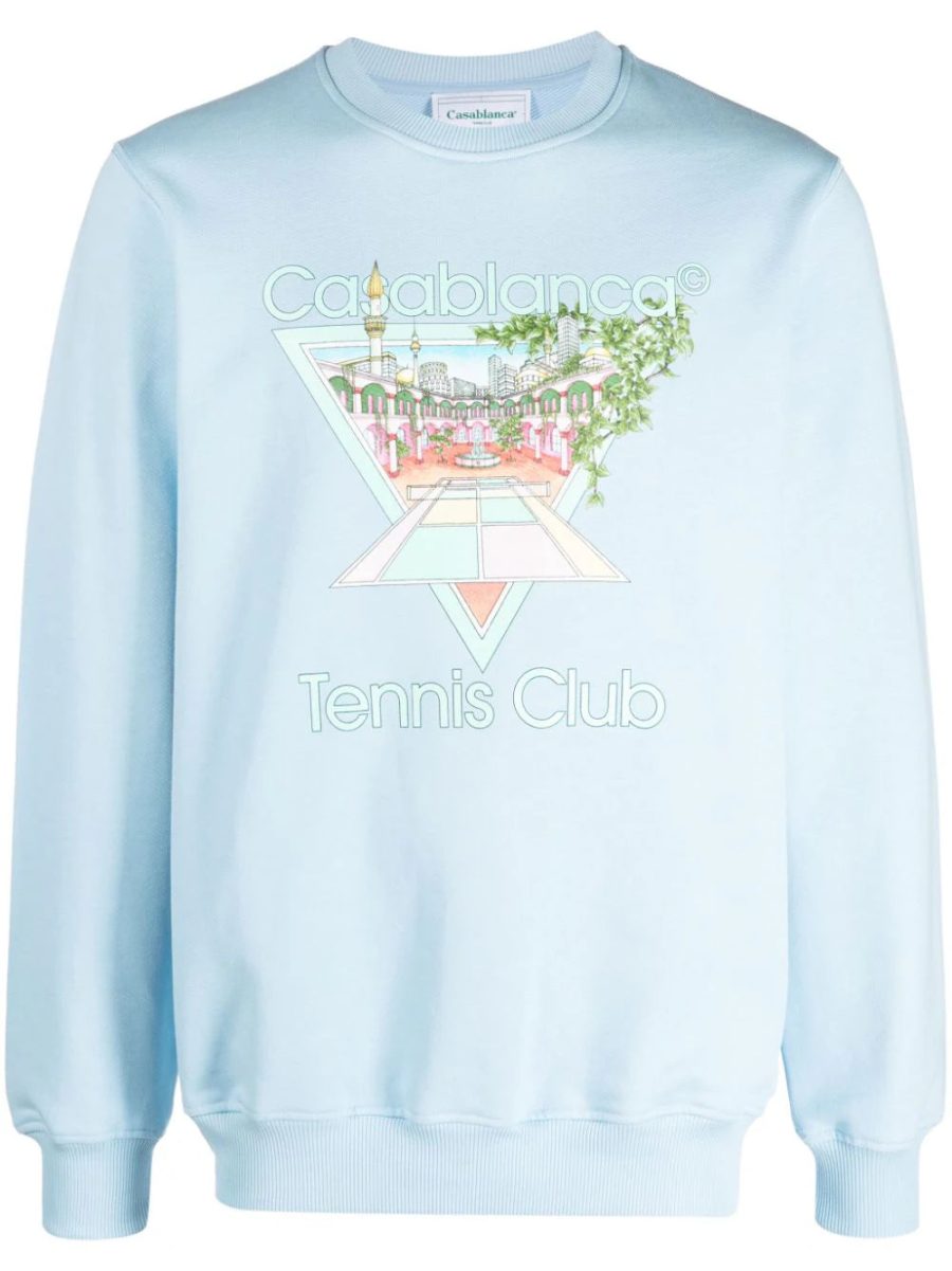 CASABLANCA Tennis Club Icon Pastelle Printed Sweatshirt Pale Blue