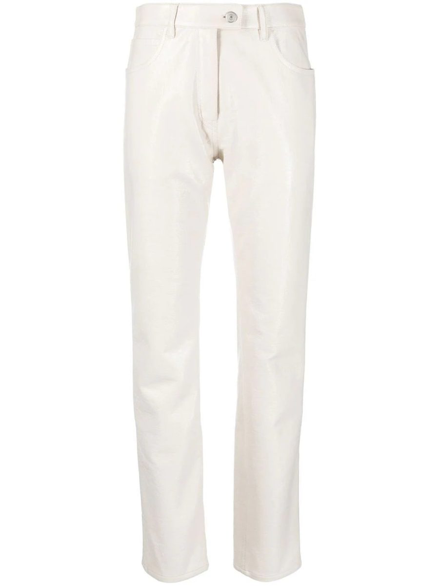 COURREGES WOMEN Iconic Vinyl 5 PKT Straight-Leg Faux Leather Trousers Off-White