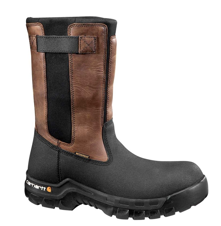 Carhartt - CMF1391 - Rugged Flex Men's Blk PU Coated Leather/Neoprene Waterproof 10" Pull-On Work Boot