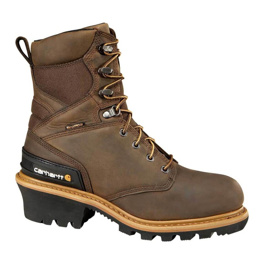 Carhartt - CML8369 - Woodworks Men's Brown Leather Waterproof Insulated Composite Safety Toe 8" Climbing Work Boot