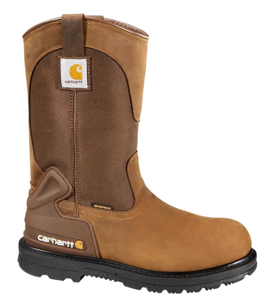 Carhartt - CMP1100 - Core Men's Bison Brn Leather/ Brn Fabric Waterproof Soft Toe 11" Wellington Work Boot