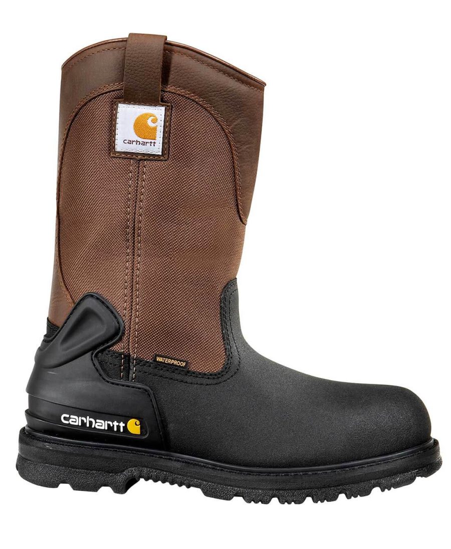 Carhartt - CMP1259 - Core Men's Blk PU Coated Leather/Brn Fabric Waterproof Insulated Steel Safety Toe 11" Wellington Work Boot