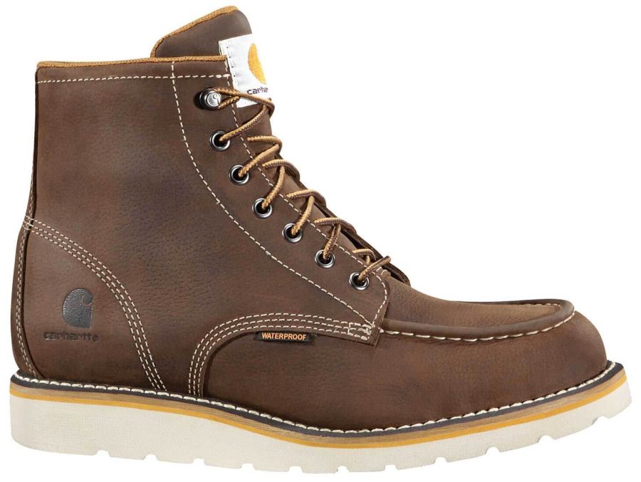 Carhartt - CMW6095 - Men's Brown Leather Waterproof Moc-Toe Wedge Soft Toe 6" lace-up Work Boot