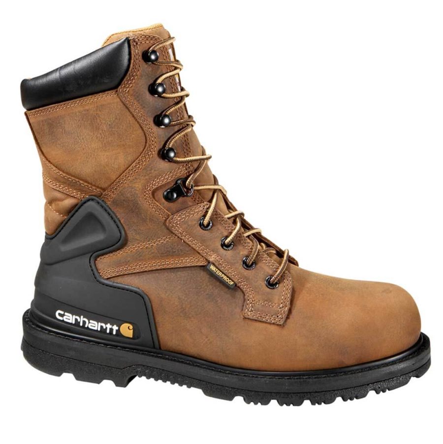 Carhartt - CMW8200 - Core Men's Bison Brown Leather Waterproof Steel Safety Toe 8" lace-up Work Boot