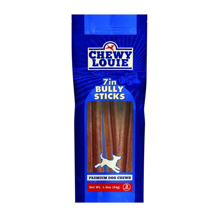 Chewy Louie 7" Bully Sticks (3 Count) - Dental Support Dog Treats - 100% Beef