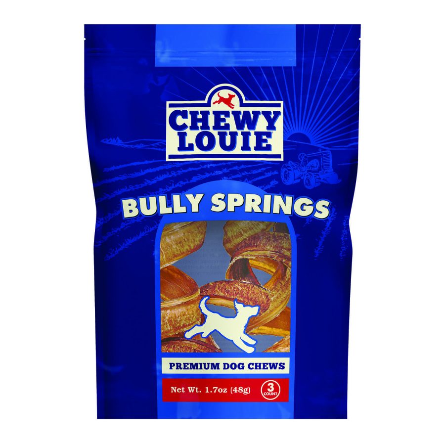 Chewy Louie Bully Springs (3 Count) - Dental Support Dog Treats - 100% Beef