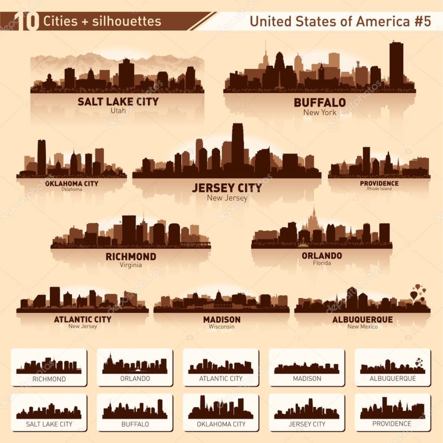 City skyline set. 10 city silhouettes of USA #5