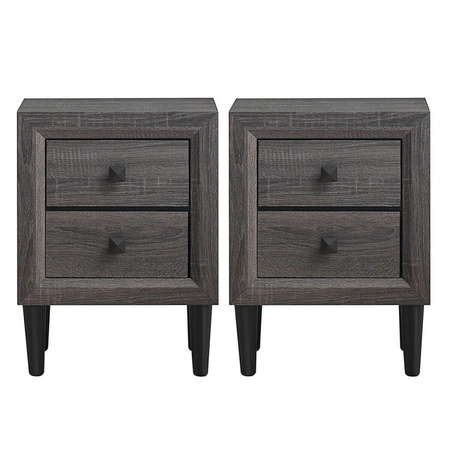 Costway 2PC Nightstand Wood Bedside Table W/2 Drawer Retro Grey Home Living Room