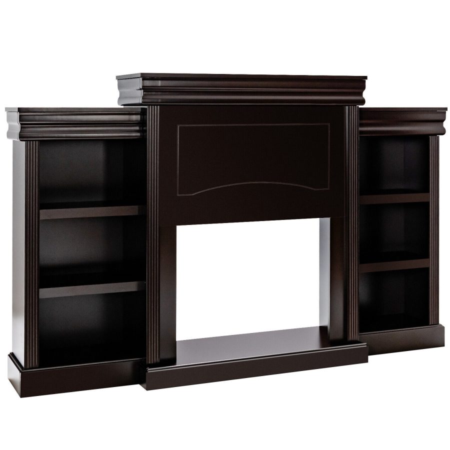 Costway 70 Inches Freestanding Mantel Stand Fireplace Cabinet Brown