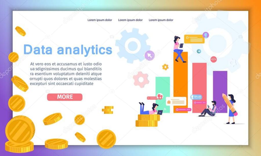 Data Analytics Company, Digital Marketing Online Service Flat Vector Web Banner, Landing Page. Marketing Analysts Analyzing Internet Users, Company Clients, Product Customers Experience Illustration